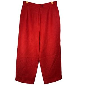 Harve Benard Women 100% Linen Wide Leg Cropped  Lined Pants Red Size‎ 6